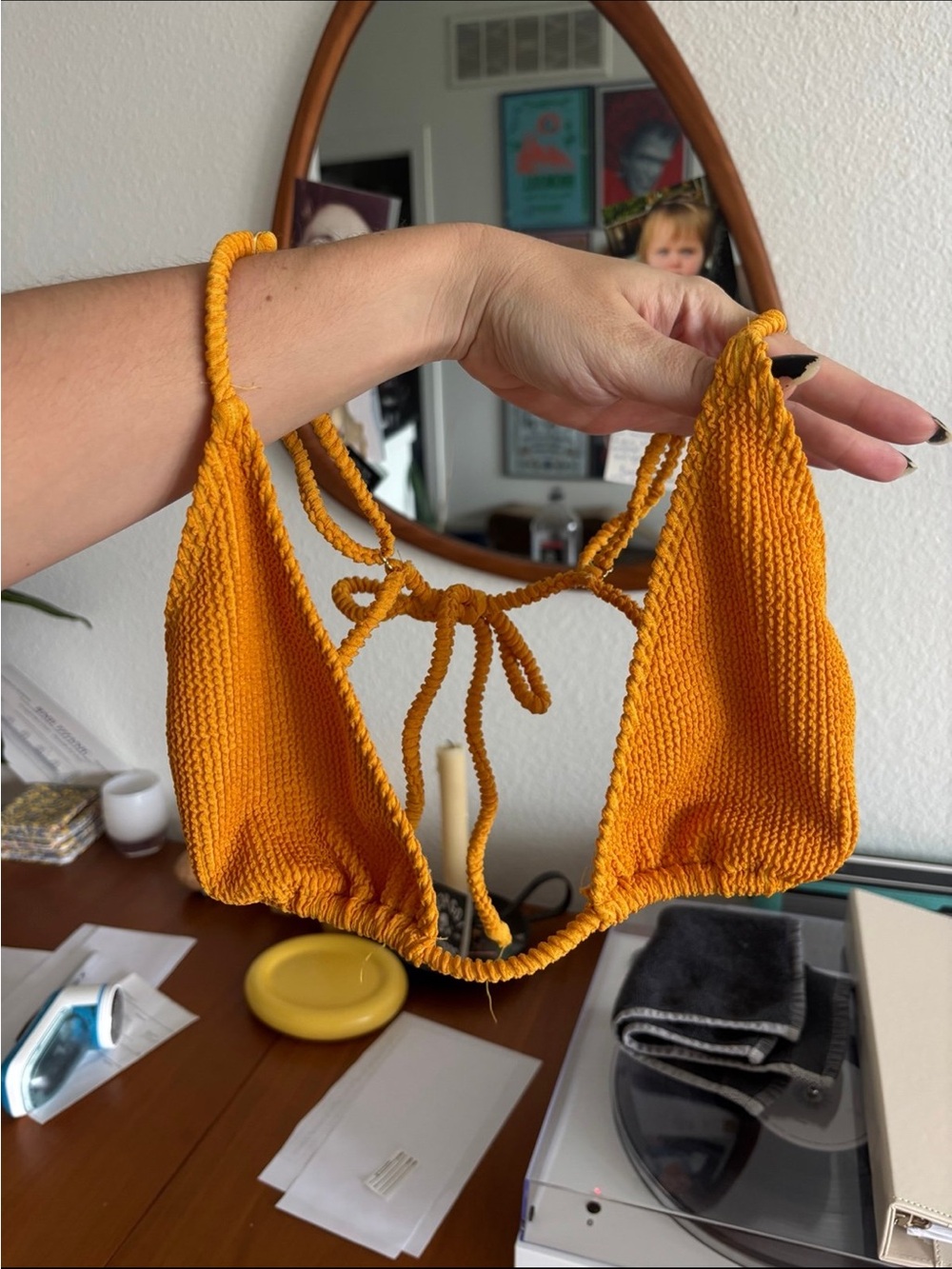 SKATIE x The Salty Blonde Collab Yellow Gold Crinkle Bikini top, Ella - XL